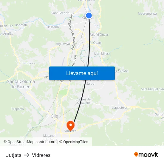 Jutjats to Vidreres map