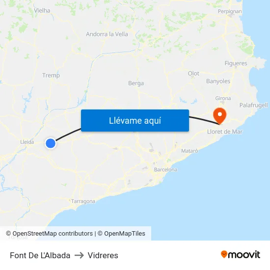 Font De L'Albada to Vidreres map
