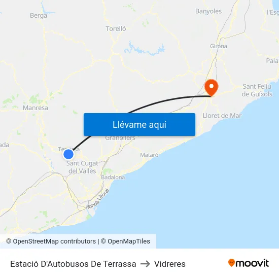 Estació D'Autobusos De Terrassa to Vidreres map