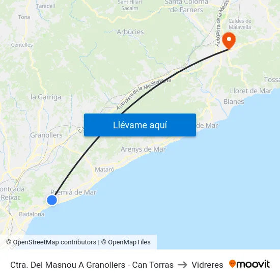 Ctra. Del Masnou A Granollers - Can Torras to Vidreres map