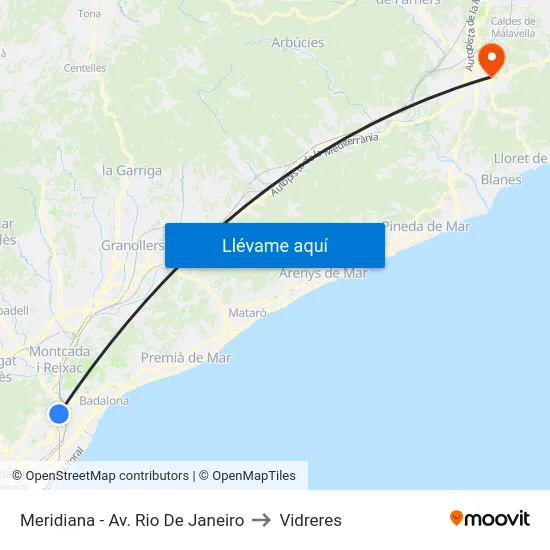 Meridiana - Av. Rio De Janeiro to Vidreres map