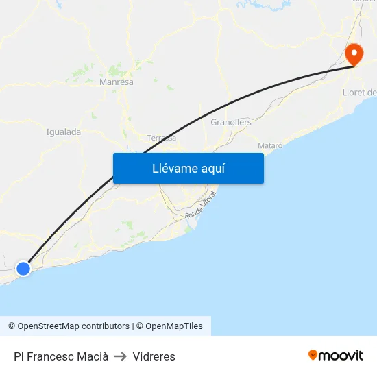 Pl Francesc Macià to Vidreres map