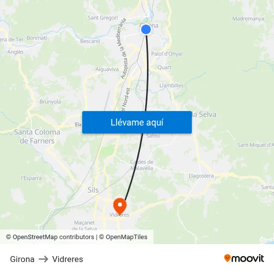 Girona (Estació D'Autobusos - T.A.V.) to Vidreres map