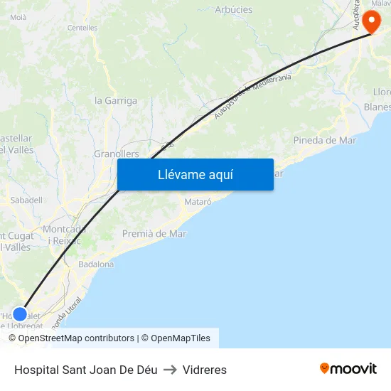 Hospital Sant Joan De Déu to Vidreres map