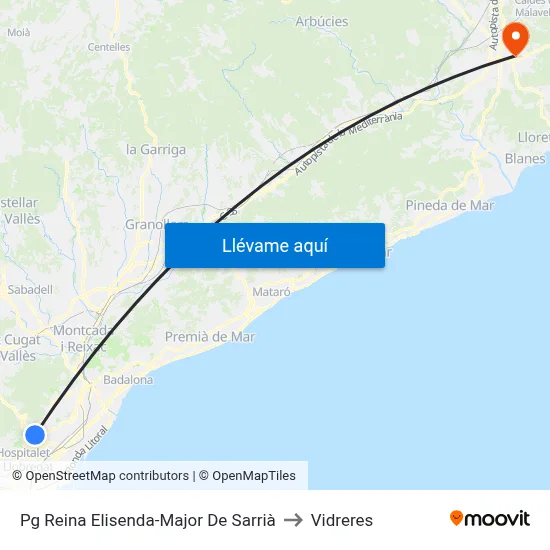 Pg Reina Elisenda-Major De Sarrià to Vidreres map