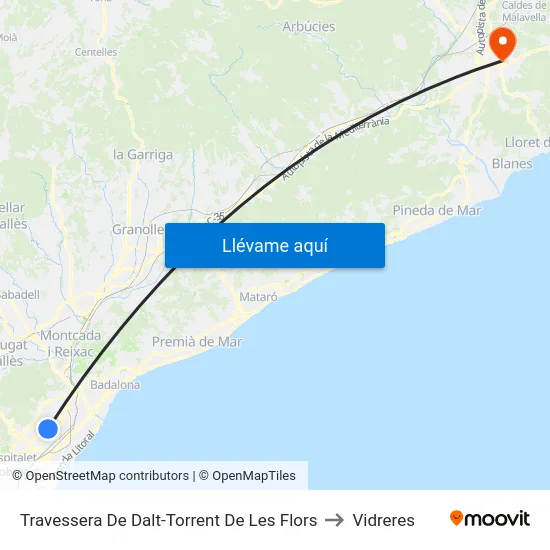Travessera De Dalt-Torrent De Les Flors to Vidreres map
