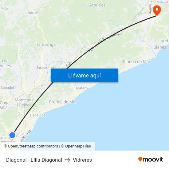 Diagonal - L'Illa Diagonal to Vidreres map