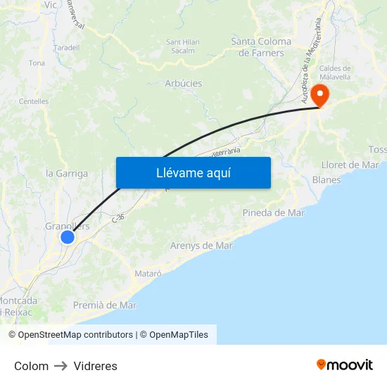Colom to Vidreres map