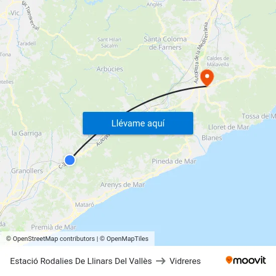 Estació Rodalies De Llinars Del Vallès to Vidreres map