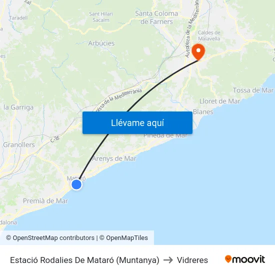 Estació Rodalies De Mataró (Muntanya) to Vidreres map