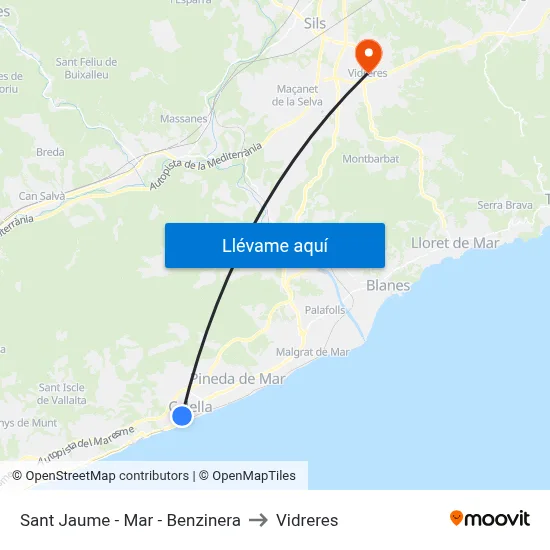 Sant Jaume - Mar - Benzinera to Vidreres map