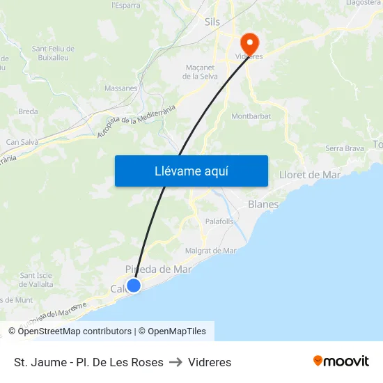 St. Jaume - Pl. De Les Roses to Vidreres map