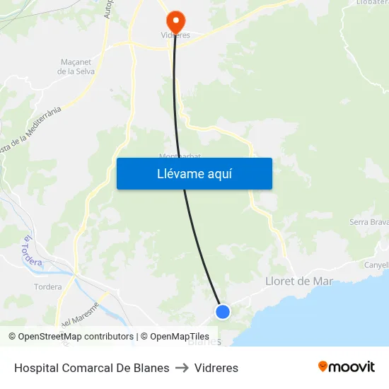 Hospital Comarcal De Blanes to Vidreres map
