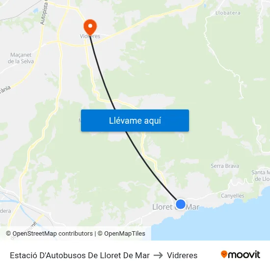 Estació D'Autobusos De Lloret De Mar to Vidreres map