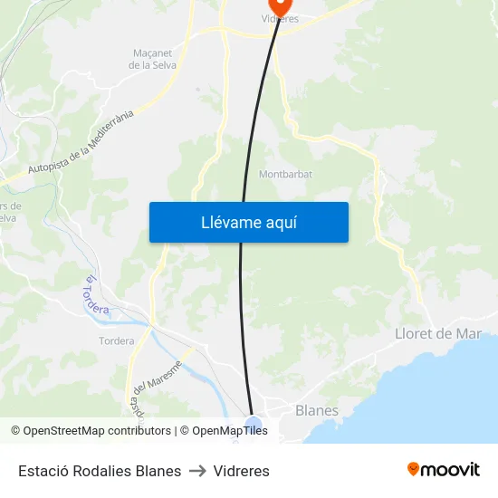 Estació Rodalies Blanes to Vidreres map