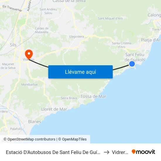 Estació D'Autobusos De Sant Feliu De Guíxols to Vidreres map