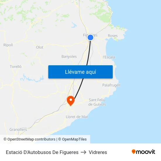Estació D'Autobusos De Figueres to Vidreres map