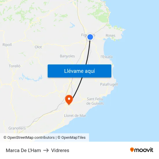 Marca De L'Ham to Vidreres map