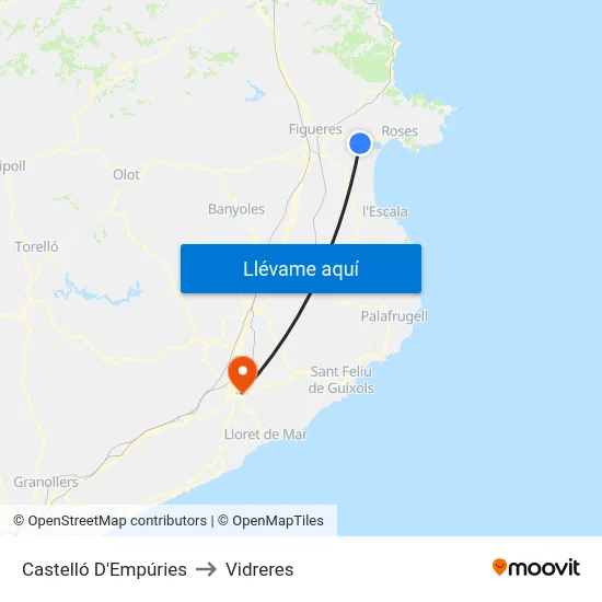 Castelló D'Empúries to Vidreres map