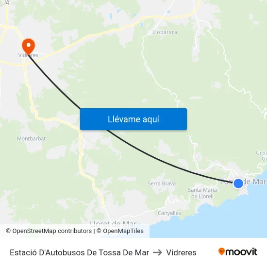 Estació D'Autobusos De Tossa De Mar to Vidreres map