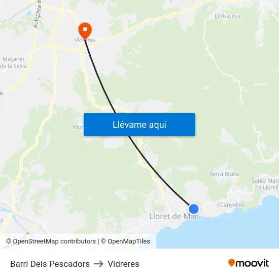 Barri Dels Pescadors to Vidreres map