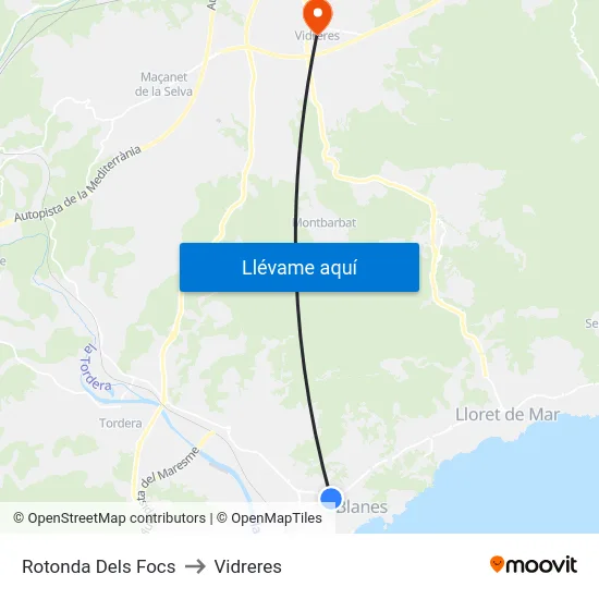 Rotonda Dels Focs to Vidreres map