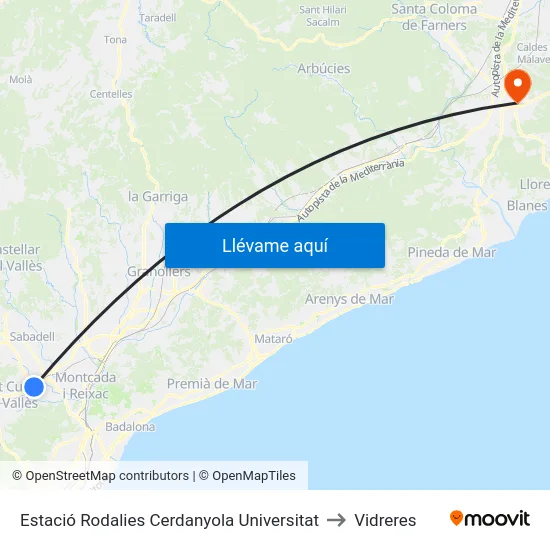 Estació Rodalies Cerdanyola Universitat to Vidreres map
