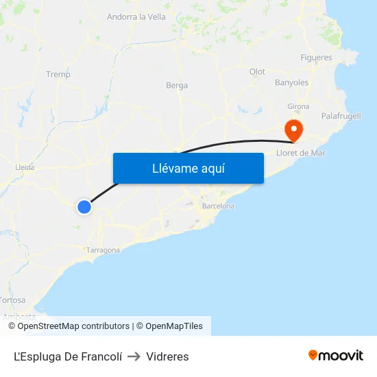 L'Espluga De Francolí to Vidreres map