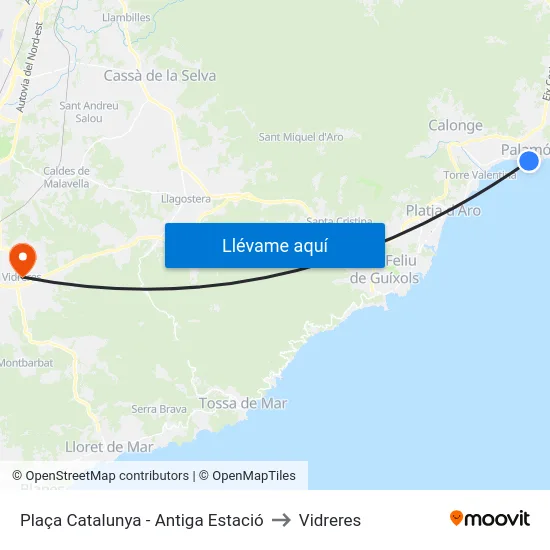 Plaça Catalunya - Antiga Estació to Vidreres map