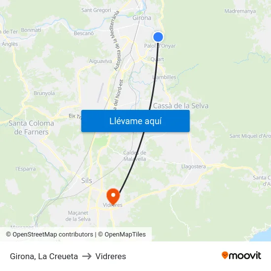 Girona, La Creueta to Vidreres map