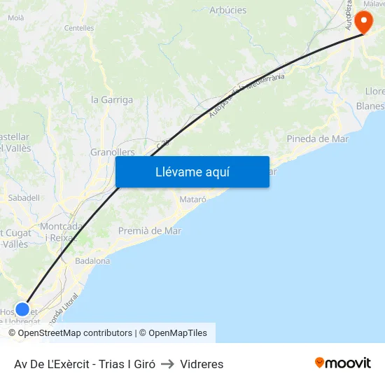 Av De L'Exèrcit - Trias I Giró to Vidreres map