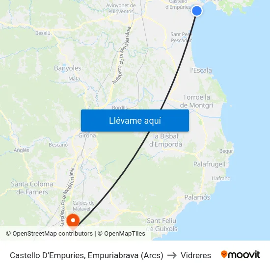 Castello D'Empuries, Empuriabrava (Arcs) to Vidreres map