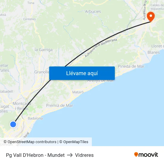 Pg Vall D'Hebron - Mundet to Vidreres map