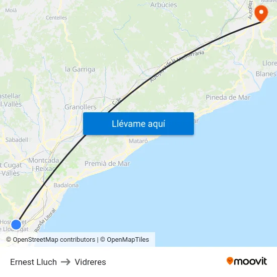Ernest Lluch to Vidreres map