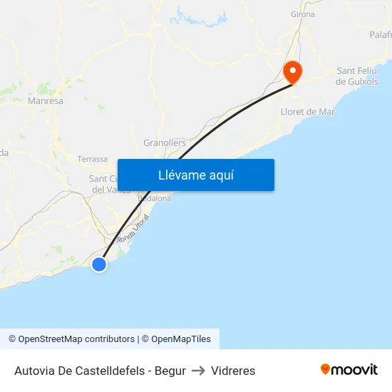 Autovia De Castelldefels - Begur to Vidreres map
