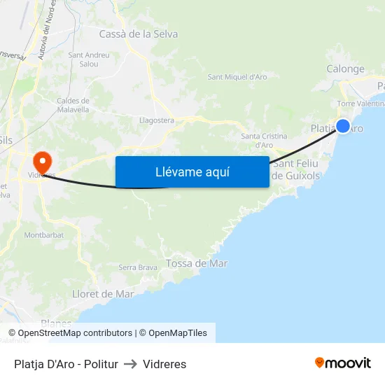 Platja D'Aro - Politur to Vidreres map