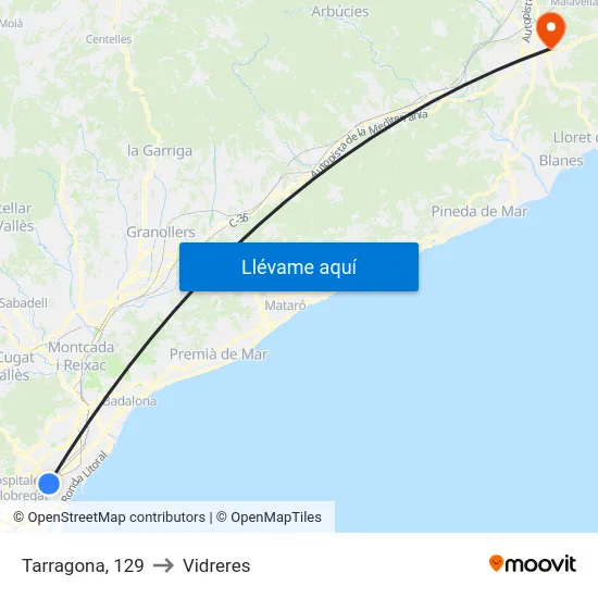 Tarragona, 129 to Vidreres map