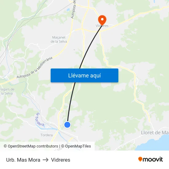 Urb. Mas Mora to Vidreres map