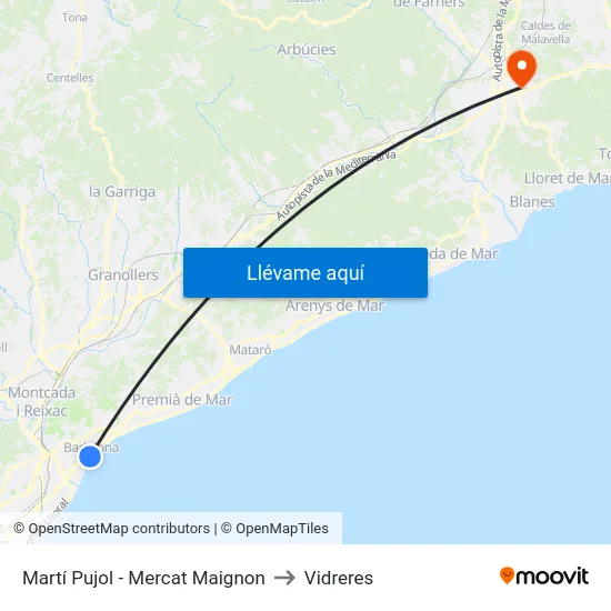 Martí Pujol - Mercat Maignon to Vidreres map