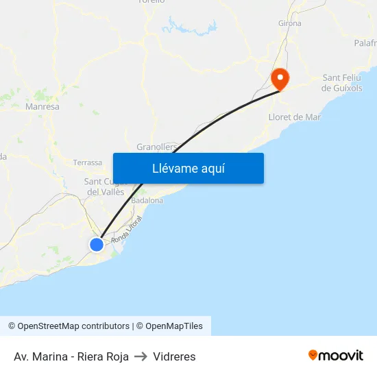 Av. Marina - Riera Roja to Vidreres map