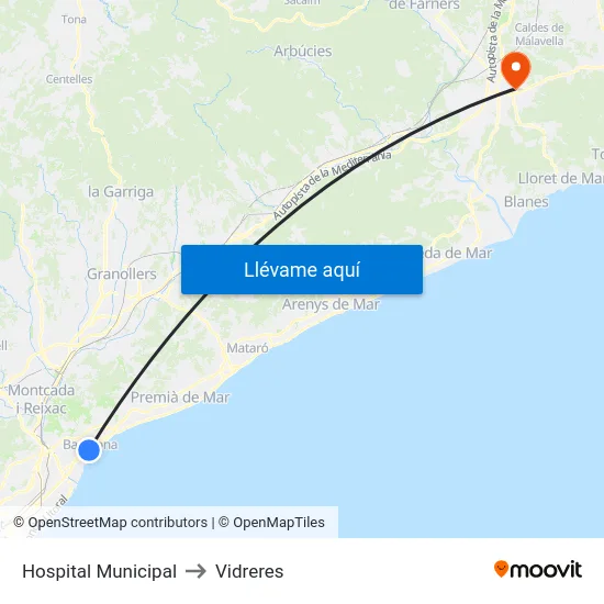 Hospital Municipal to Vidreres map