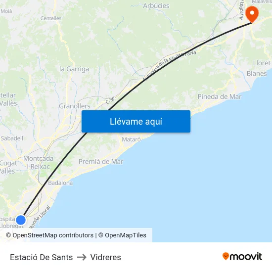 Estació De Sants to Vidreres map