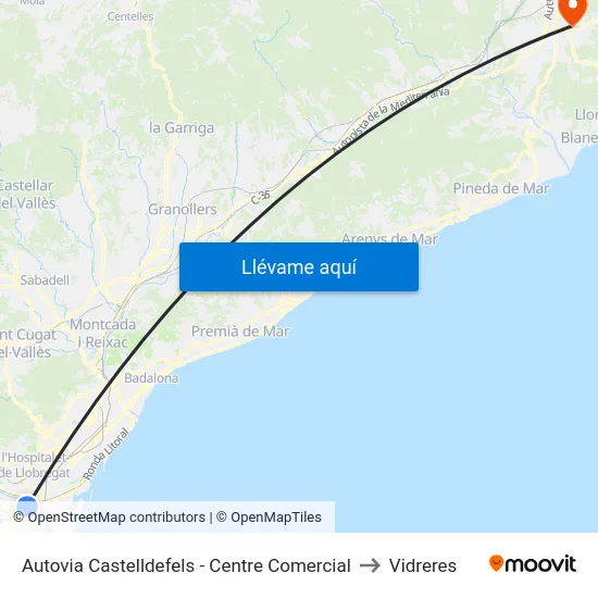 Autovia Castelldefels - Centre Comercial to Vidreres map
