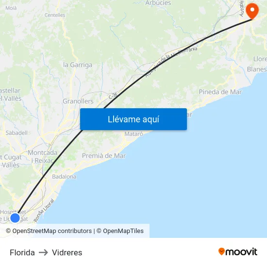 Florida to Vidreres map