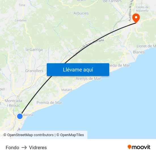 Fondo to Vidreres map