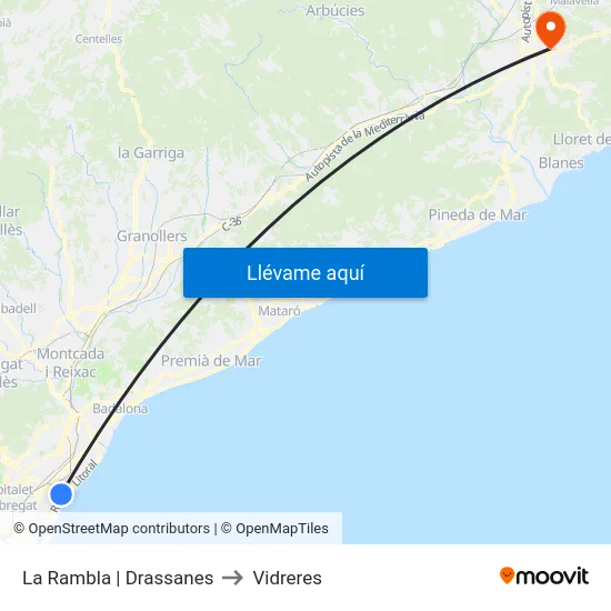 La Rambla | Drassanes to Vidreres map