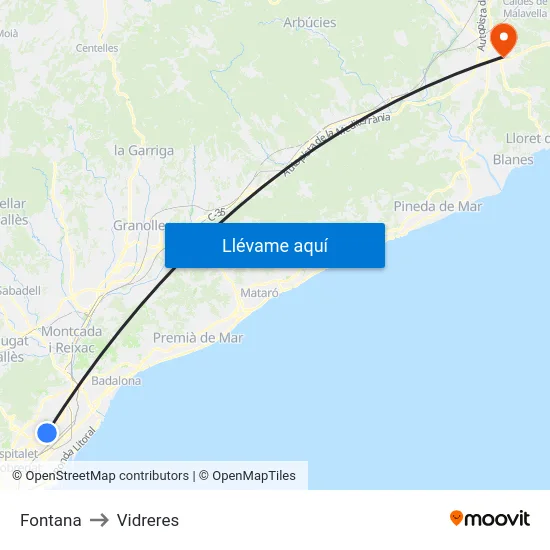 Fontana to Vidreres map