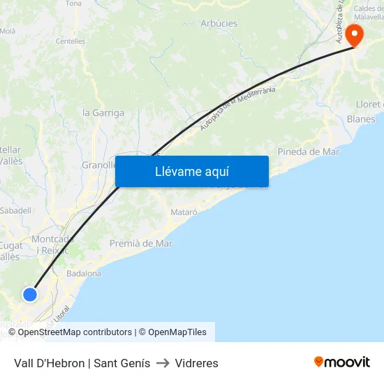 Vall D'Hebron | Sant Genís to Vidreres map