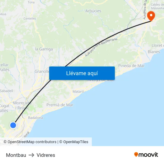 Montbau to Vidreres map