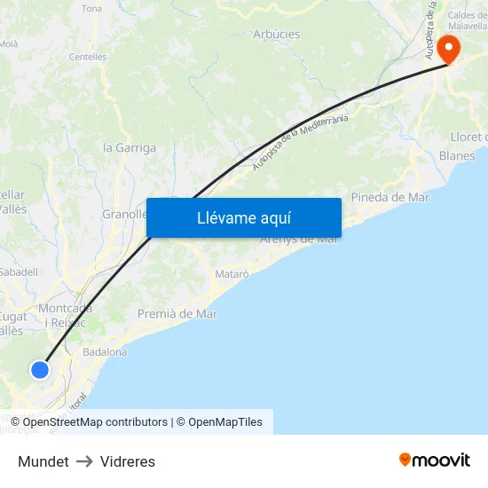 Mundet to Vidreres map